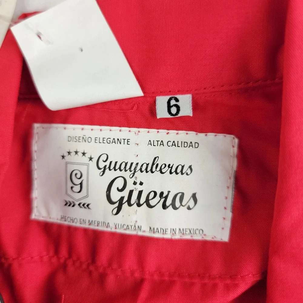 Guayaberas Güeros Kids Red Short Sleeve Embroidered Mexican Wedding Shirt Size 6